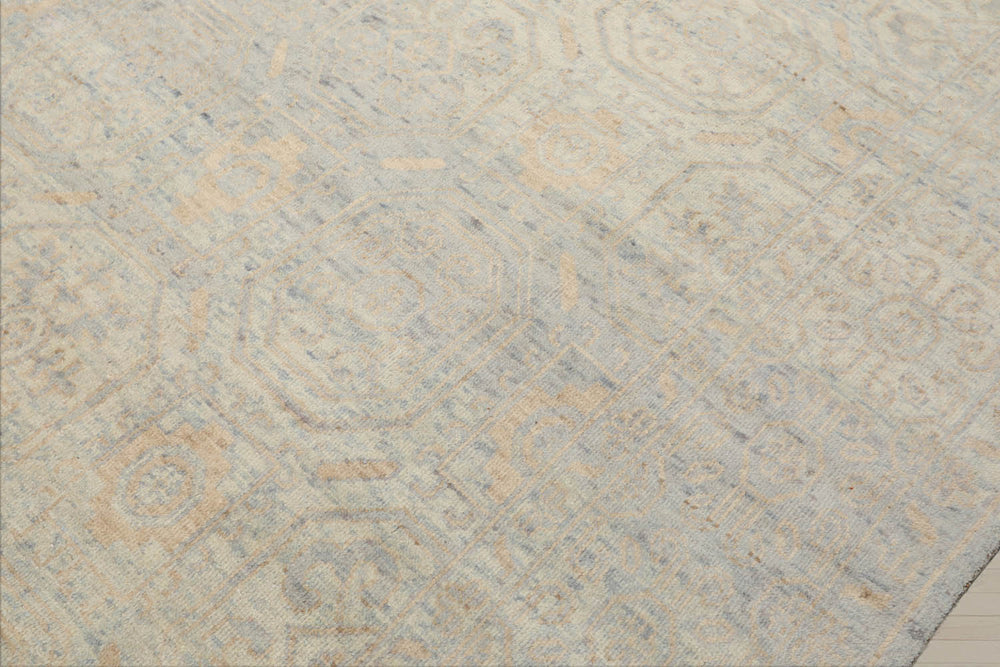 8x10 Gray, Beige, Blue Color Hand Knotted Oushak Wool Transitional Oriental Rug