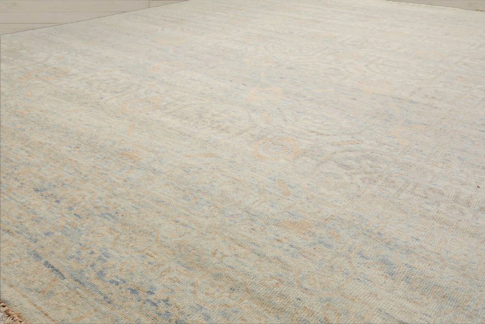 8x10 Gray, Beige, Blue Color Hand Knotted Oushak Wool Transitional Oriental Rug