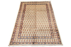 7x10 Beige, Camel, Blue Color Hand Knotted Birjand Wool Traditional Oriental Rug