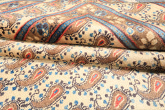 7x10 Beige, Camel, Blue Color Hand Knotted Birjand Wool Traditional Oriental Rug