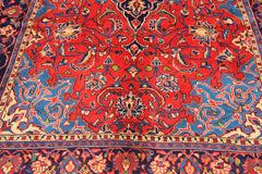 7x11 Red, Navy, Ivory Color Hand Knotted Sarouk Wool Traditional Oriental Rug