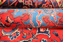 7x11 Red, Navy, Ivory Color Hand Knotted Sarouk Wool Traditional Oriental Rug