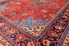 7x11 Red, Navy, Ivory Color Hand Knotted Sarouk Wool Traditional Oriental Rug