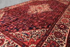 7x11 Midnight Blue, Ivory, Red Color Hand Knotted Hamadan Wool Traditional Oriental Rug