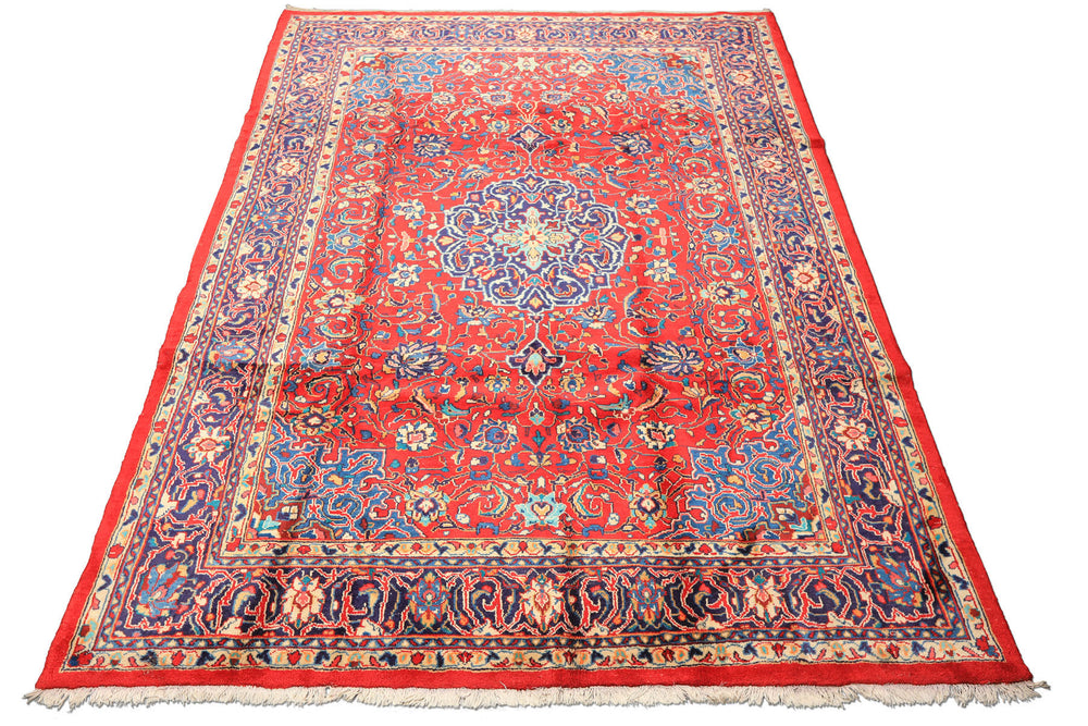 8x11 Red, Navy, Ivory Color Hand Knotted Sarouk Wool Traditional Oriental Rug