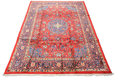 8x11 Red, Navy, Ivory Color Hand Knotted Sarouk Wool Traditional Oriental Rug