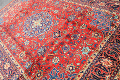8x11 Red, Navy, Ivory Color Hand Knotted Sarouk Wool Traditional Oriental Rug