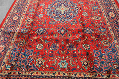 8x11 Red, Navy, Ivory Color Hand Knotted Sarouk Wool Traditional Oriental Rug