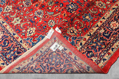8x11 Red, Navy, Ivory Color Hand Knotted Sarouk Wool Traditional Oriental Rug