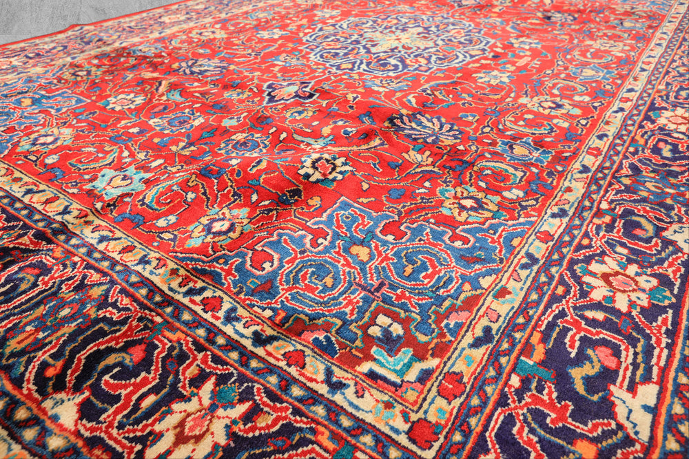 8x11 Red, Navy, Ivory Color Hand Knotted Sarouk Wool Traditional Oriental Rug