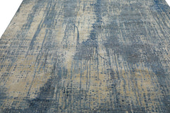 Knotted Rug Beige Blue Hand Knotted 8'x10' Sherpa Modern Contemporary Wool and Silk Oriental Area Rug
