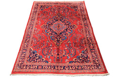 7x10 Red, Navy, Pink Color Hand Knotted Lilihan Wool Traditional Oriental Rug