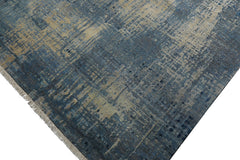 Knotted Rug Beige Blue Hand Knotted 8'x10' Sherpa Modern Contemporary Wool and Silk Oriental Area Rug