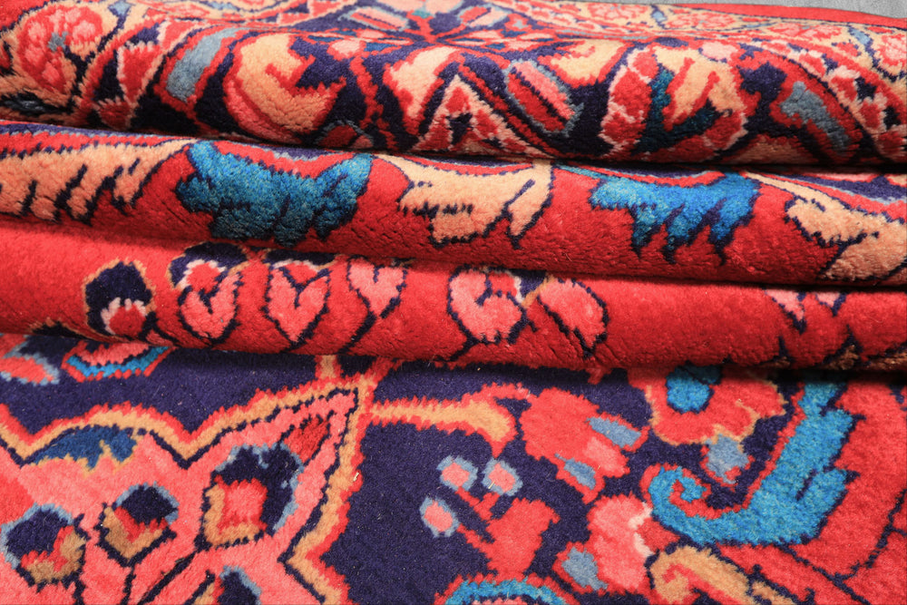 7x10 Red, Navy, Pink Color Hand Knotted Lilihan Wool Traditional Oriental Rug