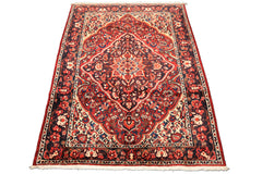 7x10 Rust, Ivory, Midnight Blue Color Hand Knotted Bakhtiari Wool Traditional Oriental Rug