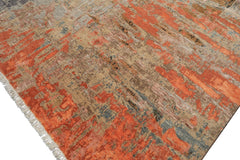 Knotted Rug Beige Coral Hand Knotted 8'x10' Sherpa Modern Contemporary Wool and Silk Oriental Area Rug