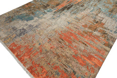 Knotted Rug Beige Coral Hand Knotted 8'x10' Sherpa Modern Contemporary Wool and Silk Oriental Area Rug