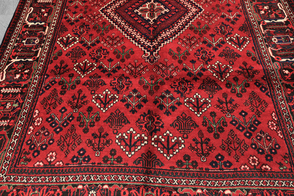 7x10 Burgundy, Charcoal, Ivory Color Hand Knotted Meimeh Wool Traditional Oriental Rug