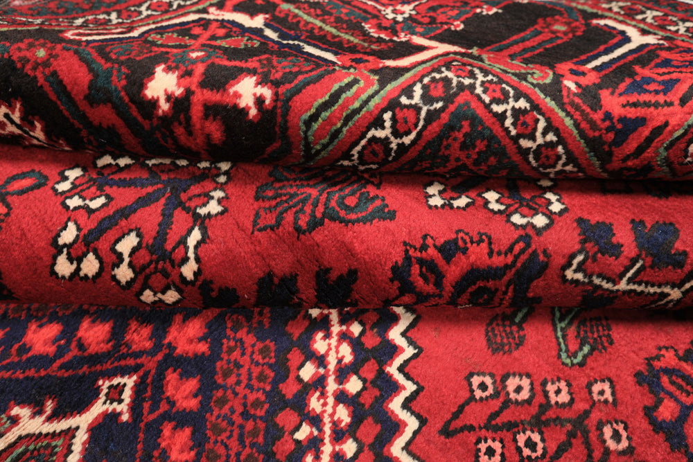 7x10 Burgundy, Charcoal, Ivory Color Hand Knotted Meimeh Wool Traditional Oriental Rug