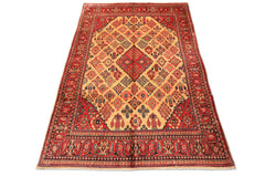 7x10 Light Gold, Ivory, Red Color Hand Knotted Meimeh Wool Traditional Oriental Rug
