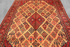 7x10 Light Gold, Ivory, Red Color Hand Knotted Meimeh Wool Traditional Oriental Rug