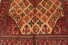 7x10 Light Gold, Ivory, Red Color Hand Knotted Meimeh Wool Traditional Oriental Rug