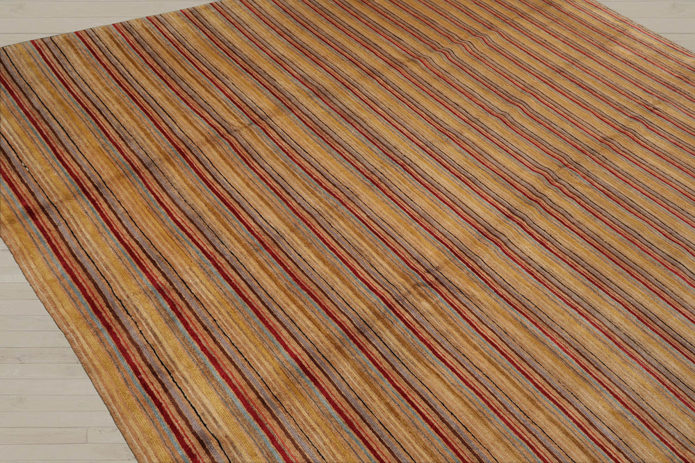 9x12 Gold, Beige, Aqua Color Hand Knotted Tibetan Silk Contemporary Oriental Rug