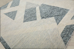 9x12 Ivory, Gray, Blue Color Hand Knotted Tibetan 100% Wool Modern Oriental Rug