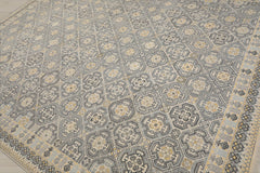 9x12 Ivory, Gray, Blue Color Hand Knotted Wool Transitional Oriental Rug