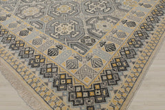 9x12 Ivory, Gray, Blue Color Hand Knotted Wool Transitional Oriental Rug