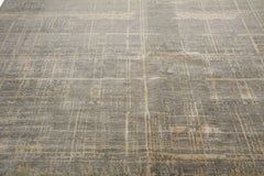 Knotted Rug Slate Gray Hand Knotted 9'x12' Tibetan Sherpa Modern Contemporary Wool and Silk Oriental Area Rug