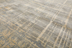Knotted Rug Slate Gray Hand Knotted 9'x12' Tibetan Sherpa Modern Contemporary Wool and Silk Oriental Area Rug