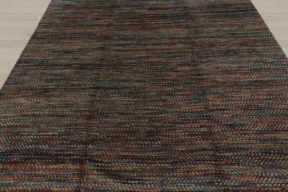 8x10 Gray, Blue, Orange Color Hand Knotted Wool Modern Oriental Rug