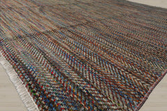 8x10 Gray, Blue, Orange Color Hand Knotted Wool Modern Oriental Rug