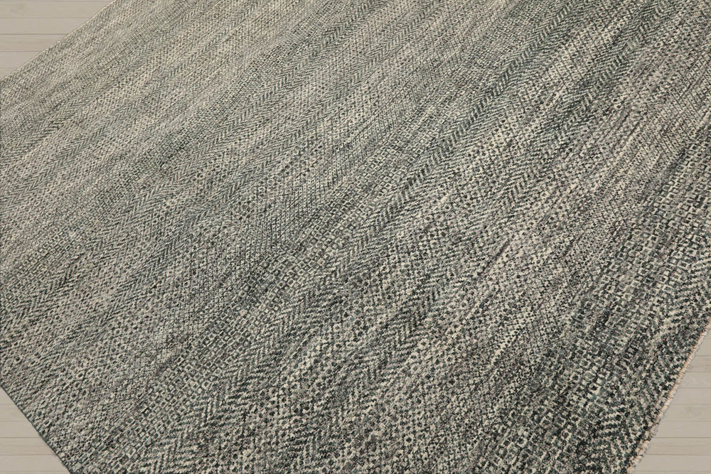 8x10 Ivory, Gray, Green Color Hand Knotted Wool Contemporary Oriental Rug