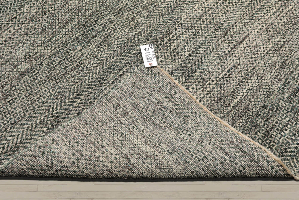 8x10 Ivory, Gray, Green Color Hand Knotted Wool Contemporary Oriental Rug