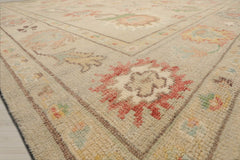 Multi Size Beige Ivory Aqua Color Hand Knotted Oushak Wool Oriental Rug