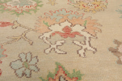 Multi Size Beige Ivory Aqua Color Hand Knotted Oushak Wool Oriental Rug