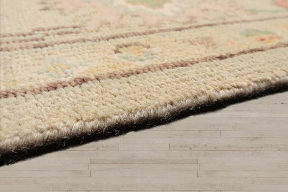 Multi Size Beige Ivory Aqua Color Hand Knotted Oushak Wool Oriental Rug