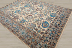 Multi Size Beige Gray Aqua Color Hand Knotted Oushak Wool Oriental Rug