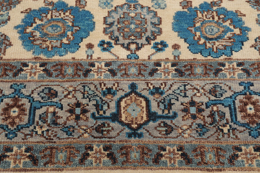Multi Size Beige Gray Aqua Color Hand Knotted Oushak Wool Oriental Rug