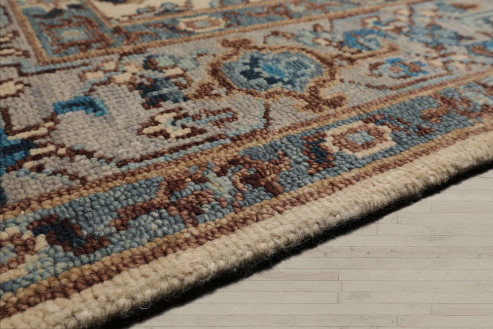 Multi Size Beige Gray Aqua Color Hand Knotted Oushak Wool Oriental Rug