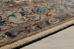 Multi Size Beige Gray Aqua Color Hand Knotted Oushak Wool Oriental Rug
