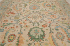 Multi Size Beige Aqua Green Color Hand Knotted Oushak Wool Oriental Rug