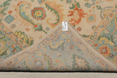 Multi Size Beige Aqua Green Color Hand Knotted Oushak Wool Oriental Rug