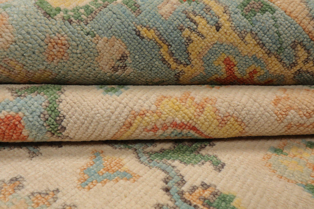 Multi Size Beige Aqua Green Color Hand Knotted Oushak Wool Oriental Rug