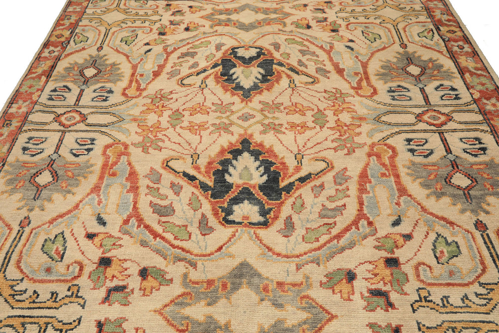 8x10 Beige, Rust, Sage Color Hand Knotted Oushak 100% Wool Oriental Rug
