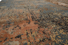 Knotted Rug Celadon Peach Hand Knotted 8'x10' Tibetan Sherpa Modern Contemporary 100% Wool Oriental Area Rug