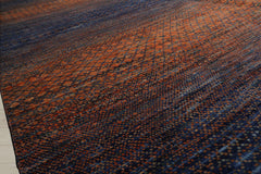 9x12 Orange, Navy, Color Hand Knotted 100% Wool Modern Oriental Rug