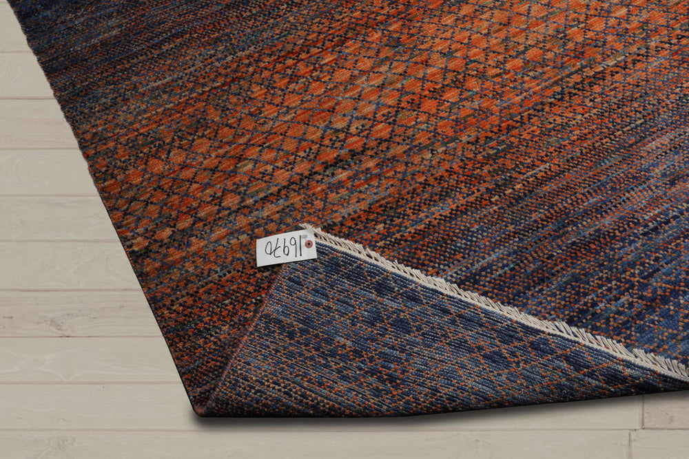 9x12 Orange, Navy, Color Hand Knotted 100% Wool Modern Oriental Rug